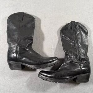 Vintage Rudel Black Leather Motorcycle Cowboy Boots Western Biker 10.5E